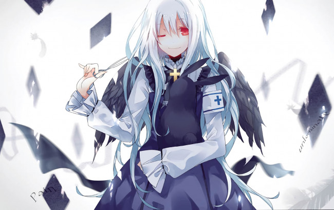 Обои картинки фото аниме, black rock shooter, девушка, взгляд, фон