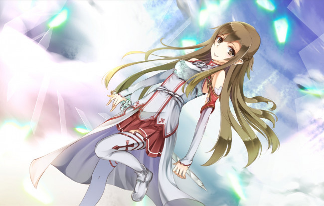 Обои картинки фото аниме, sword art online, девушка, взгляд, фон