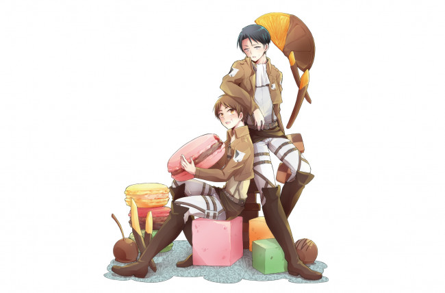 Обои картинки фото аниме, shingeki no kyojin, леви, эрен