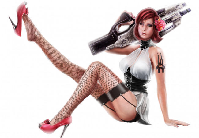 Обои картинки фото фэнтези, девушки, взгляд, девушка, фон, оружие