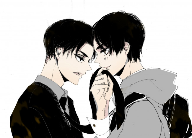 Обои картинки фото аниме, shingeki no kyojin, эрен, леви