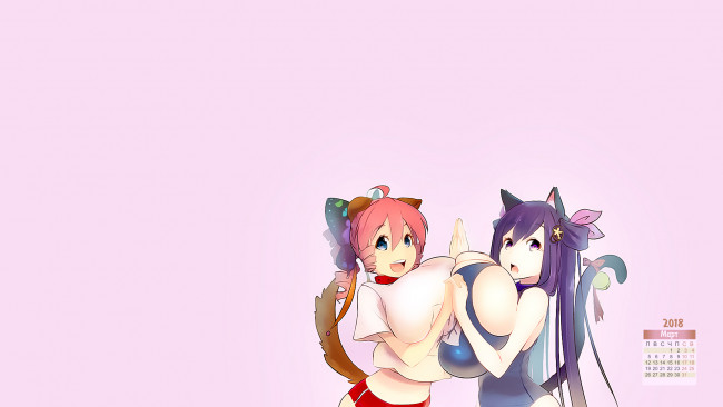 Обои картинки фото календари, аниме, 2018, девушка, лицо, взгляд, двое
