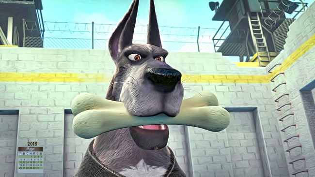 Обои картинки фото календари, кино,  мультфильмы, кость, взгляд, 2018, морда, собака
