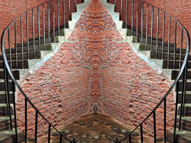 Обои картинки фото интерьер, холлы,  лестницы,  корридоры, угол, кирпичи, лестница