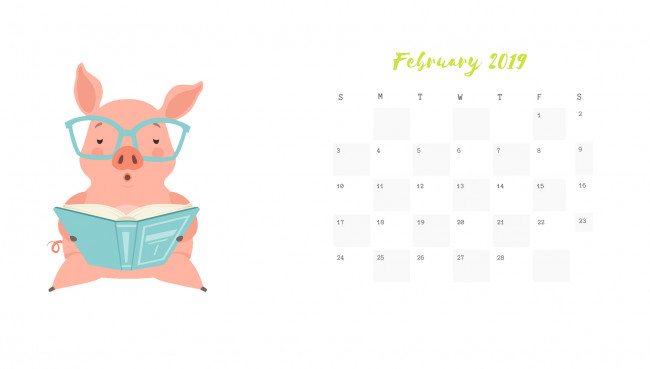 Обои картинки фото календари, рисованные,  векторная графика, поросенок, книга, свинья, очки