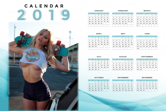 Обои картинки фото календари, девушки, скейтборд, женщина