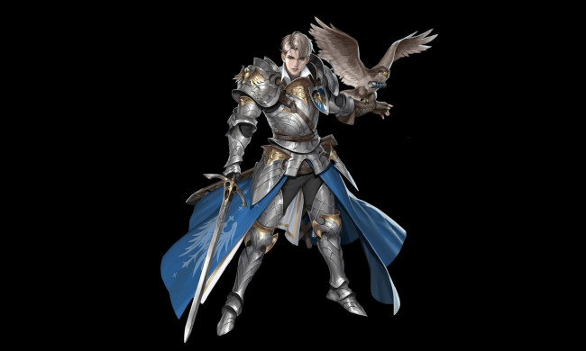 Обои картинки фото фэнтези, люди, рыцарь, доспехи, меч, ястреб