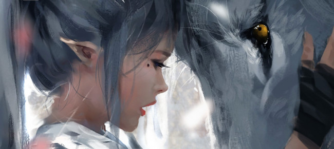 Обои картинки фото фэнтези, _ghost blade ,  призрачный клинок, эльфийка, лев