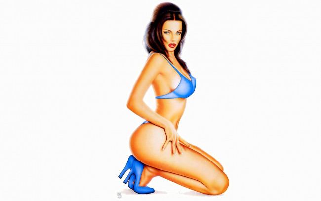 Обои картинки фото рисованное, carlos cartagena, девушка, купальник, каблуки