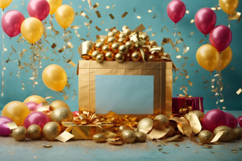 обоя праздничные, день рождения, подарки, шарики, ленты