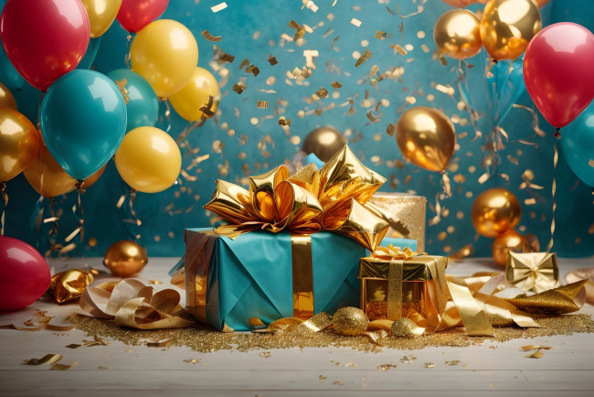 Обои картинки фото праздничные, день рождения, подарки, шарики, ленты
