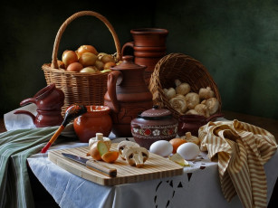 Картинка elena ta творческий беспорядок грибами луком еда натюрморт