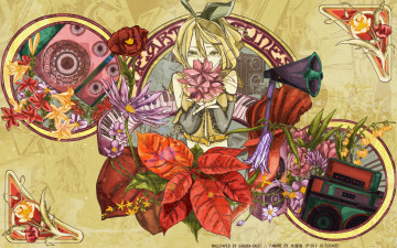 Картинка аниме vocaloid цветы девушка