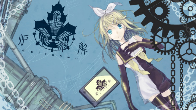 Обои картинки фото аниме, vocaloid, цепи, шестерни