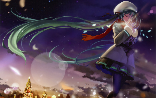 Обои картинки фото аниме, vocaloid, зима, холод
