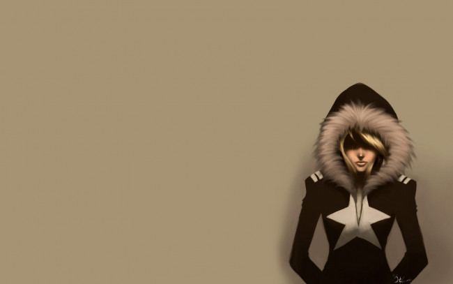 Обои картинки фото фэнтези, девушки, наушники, блондинка, девушка, мех, капюшон