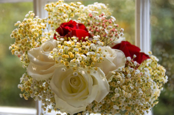 Картинка цветы букеты композиции гипсофила розы