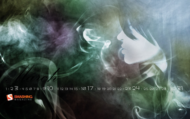 Обои картинки фото календари, рисованные, векторная, графика, профиль, дым