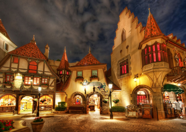 Обои картинки фото disney, world, florida, города, диснейленд, площадь, магазины, фонарь