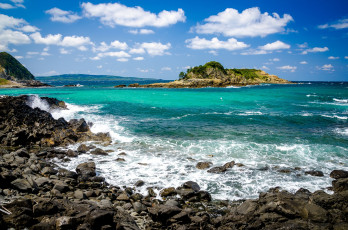 обоя природа, побережье, остров, волны, бухта, океан