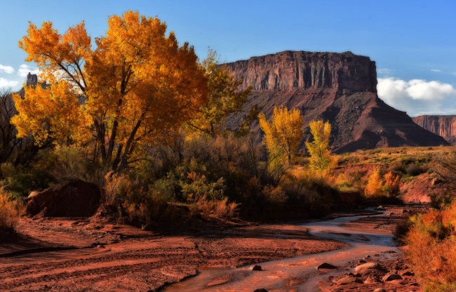 Обои картинки фото природа, дороги, дорога, осень, деревья, скалы, распутица