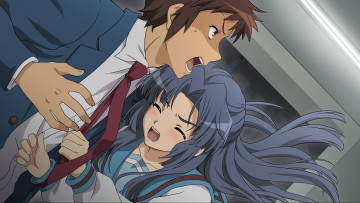 Картинка аниме the+melancholy+of+haruhi+suzumiya девушка парень asakura ryouko kyon
