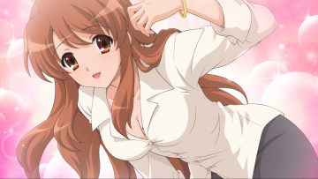 Картинка аниме the+melancholy+of+haruhi+suzumiya рыжая рубашка взгляд девушка asahina mikuru