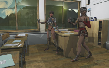 Картинка 3д+графика люди+ people стулья столы фон взгляд бокалы девушки