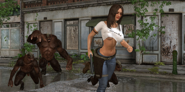 Обои картинки фото 3д графика, фантазия , fantasy, фон, взгляд, существа, оружие, девушка