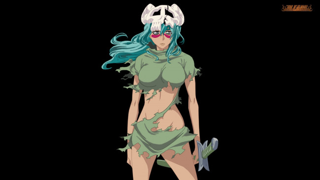 Обои картинки фото аниме, bleach, оружие, меч, arrankar, nelliel, череп, девушка