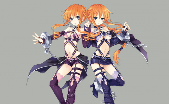 Обои картинки фото аниме, date a live, yamai, kaguya, yuzuru, tsunako, девушки, близнецы, костюм, цепи, замок