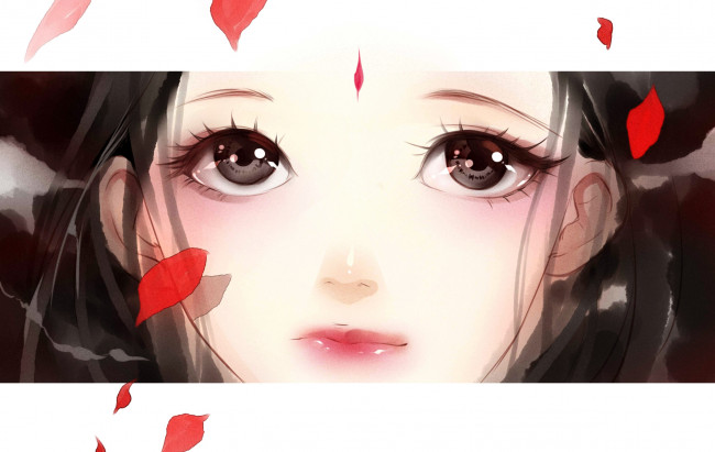 Обои картинки фото аниме, unknown,  другое, девушка, лепестки