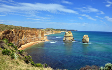 Картинка природа побережье море скалы берег облака острова трава