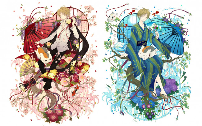 Обои картинки фото аниме, natsume yuujinchou, нацуме, тетрадь, дружбы