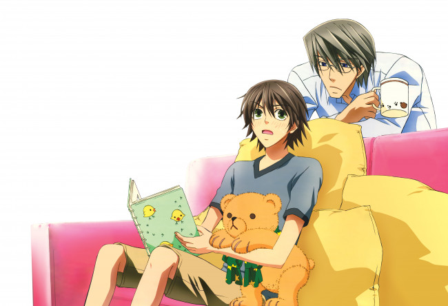Обои картинки фото аниме, junjou romantica, арт, junjou, romantica, парни, игрушки, мишки, пара