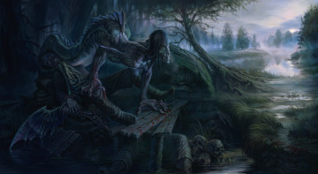 Картинка фэнтези русалки мужчина существо череп