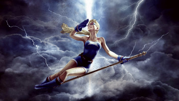 Картинка рисованное комиксы полёт улыбка фон девушка