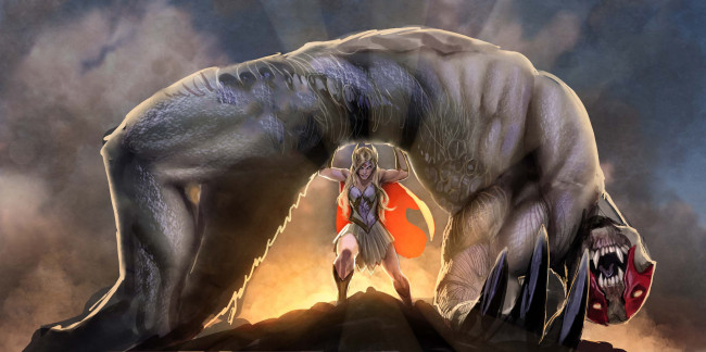 Обои картинки фото рисованное, комиксы, взгляд, существо, фон, девушка