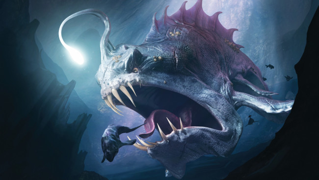 Обои картинки фото фэнтези, существа, Чудовище, чудище, рыба, вода, охота, монстр, пасть