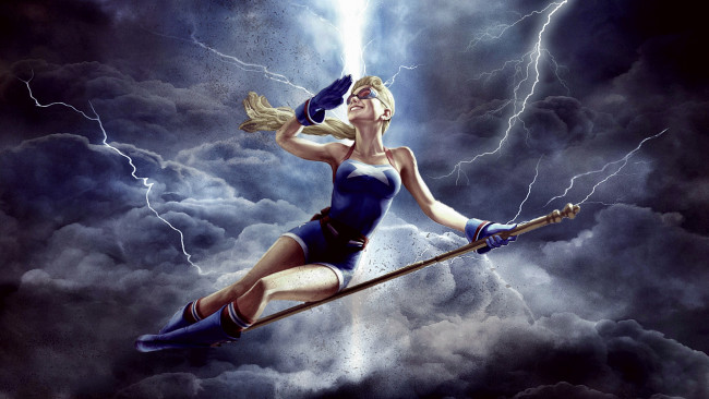 Обои картинки фото рисованное, комиксы, полёт, улыбка, фон, девушка