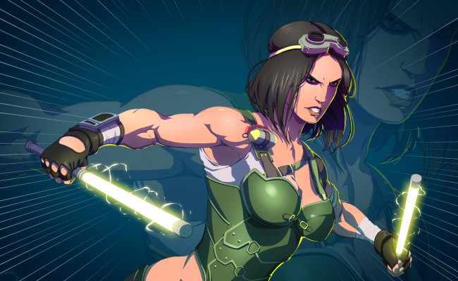 Обои картинки фото рисованное, комиксы, фон, девушка, униформа