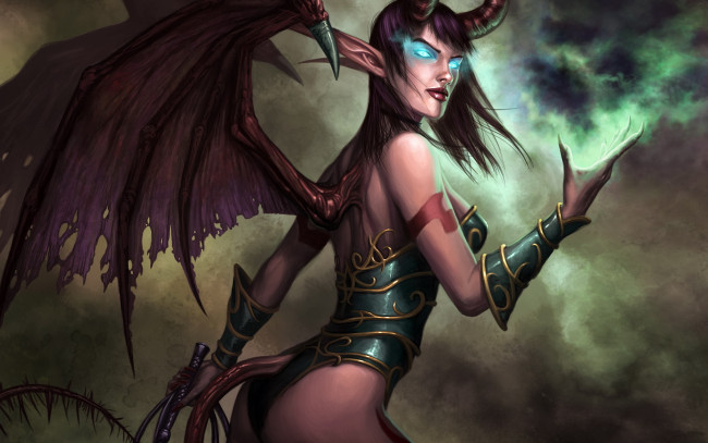 Обои картинки фото фэнтези, демоны, демонесса, крылья, хвост, кнут