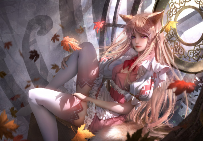 Обои картинки фото фэнтези, существа, лисица, девушка