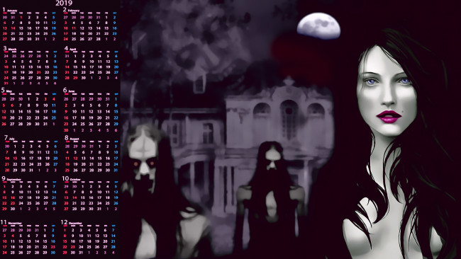 Обои картинки фото календари, фэнтези, нежить, девушка, призрак, луна, дом