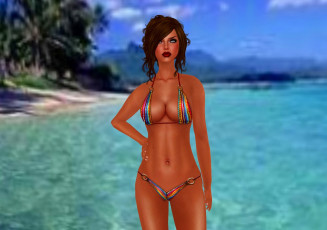 Картинка 3д+графика люди+ people девушка купальник море