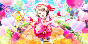 обоя аниме, love live,  school idol project, девочка, посох, шарики, дорожка, сад