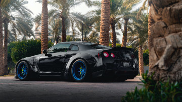 Картинка автомобили nissan datsun gtr r35 tuning stance black