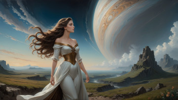 Картинка фэнтези девушки нейросети графика нейроарт ai art нейронные сети рисунки нейро искусство нейрографика graphics neuroart neural networks drawings neuro neurography планета девушка природа красивый вид скалы