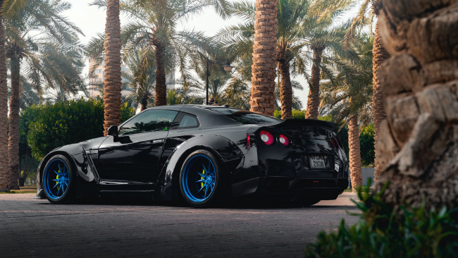 Обои картинки фото автомобили, nissan, datsun, gtr, r35, tuning, stance, black