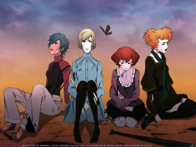 Обои картинки фото аниме, red, garden